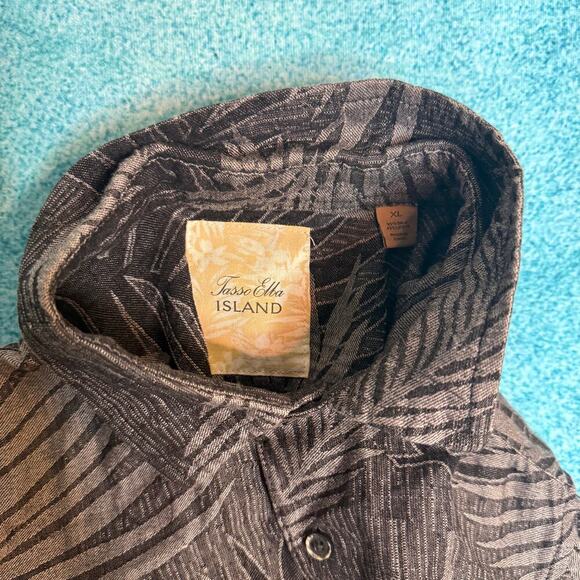 Tasso Elba Island Men's Hawaiian Shirt XL Gray Palm Tree Print Silk Linen Blend - Picture 11 of 14